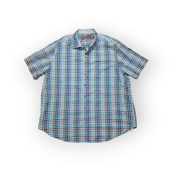 Robert‎ Graham Short Sleeve Plaid Flip Cuff Shirt Mens 4XLT Tall